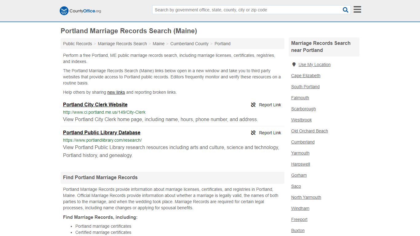 Portland Marriage Records Search (Maine) - County Office